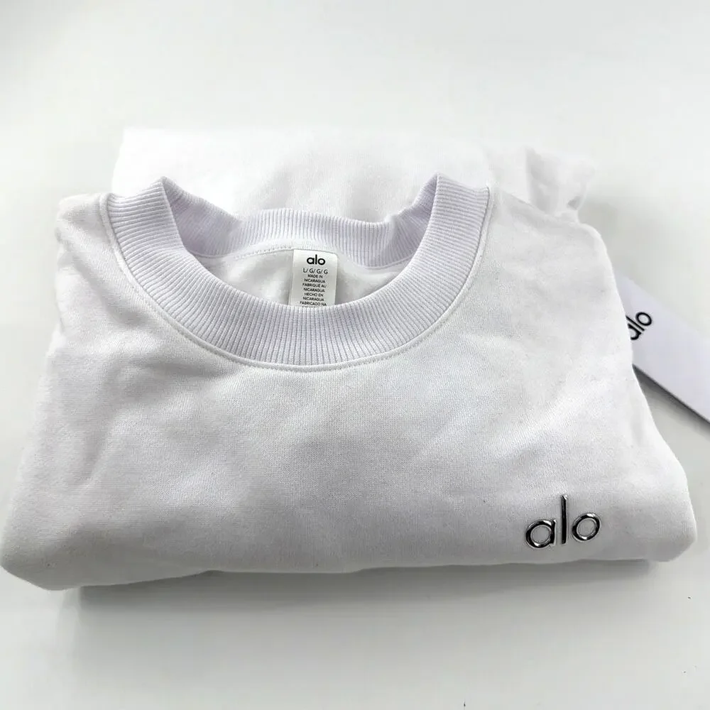 Alo Yoga Unisex White Accolade Crew Neck Pullover Sweatshirt Size L